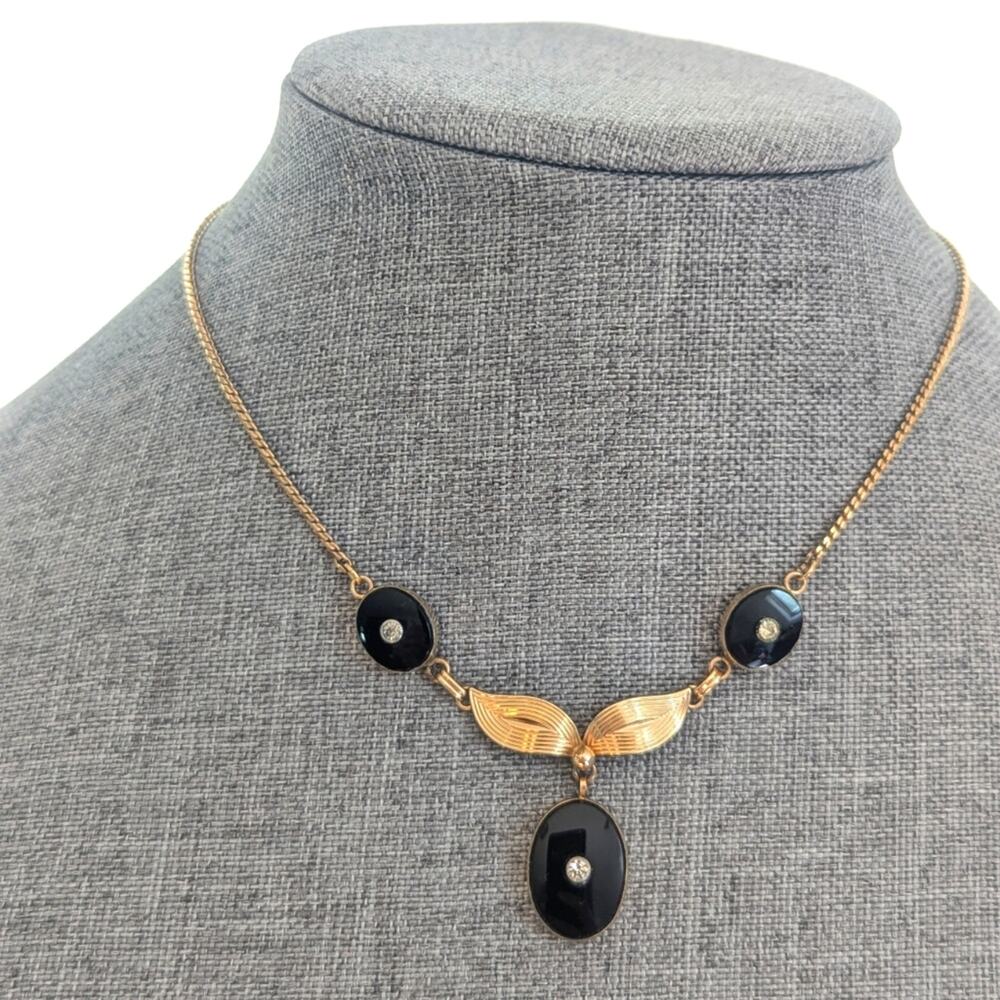 Vintage Van Dell 1/20th 12K Gold Fill Black Onyx Mourning Style Pendant Necklace
